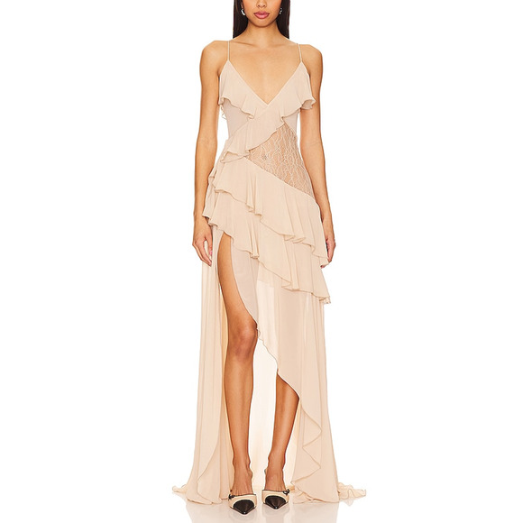 Ronny Kobo Ruffled Tan Luke Dress Size S